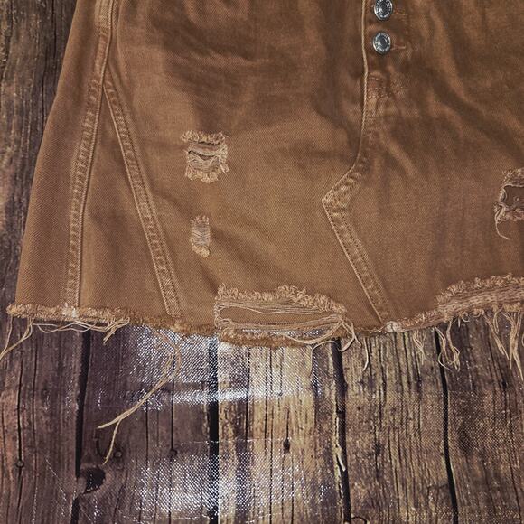 Free People Denim Skirt Women 28 Rust Mini Distressed Pockets Button Fly Western - Picture 7 of 10